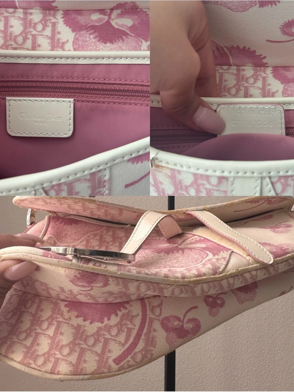 Dior Pink Jacquard Saddle Bag with Cream Leather Trim